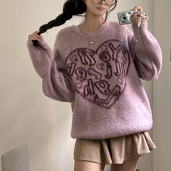 ハートレタリングブラシアンゴラニット(5color) PINK