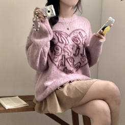 ハートレタリングブラシアンゴラニット(5color) PINK