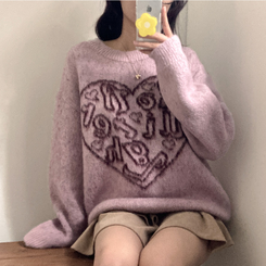 ハートレタリングブラシアンゴラニット(5color) PINK