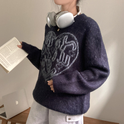 ハートレタリングブラシアンゴラニット(5color) NAVY