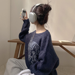 ハートレタリングブラシアンゴラニット(5color) NAVY