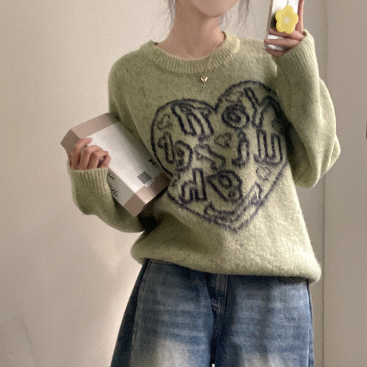 ハートレタリングブラシアンゴラニット(5color) LIGHT GREEN