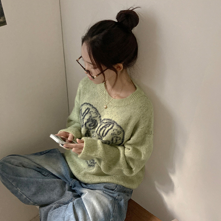 ハートレタリングブラシアンゴラニット(5color) LIGHT GREEN