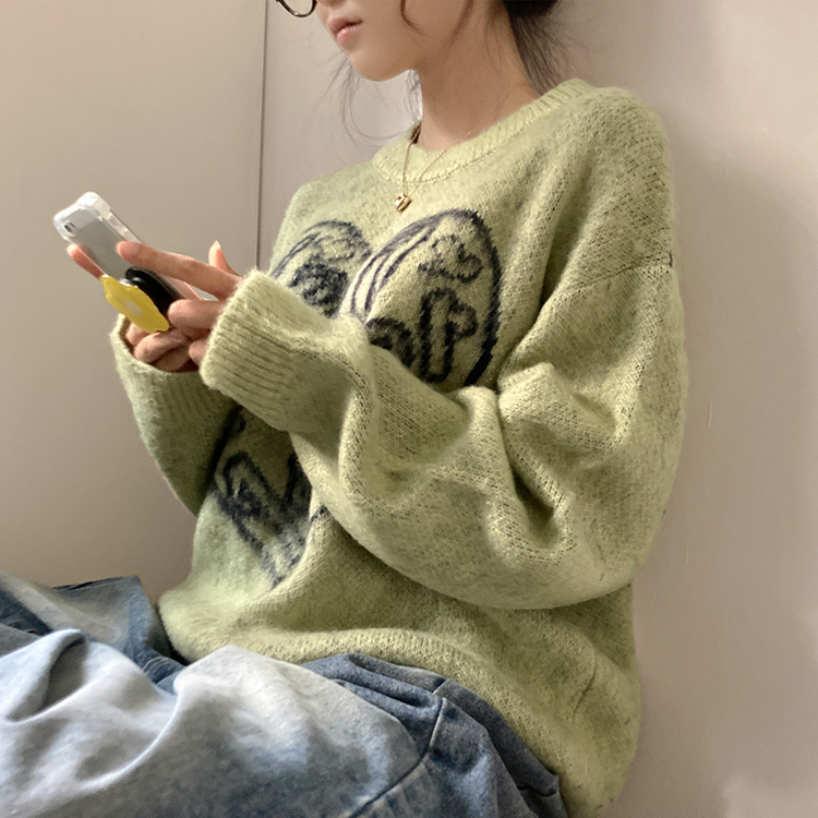 ハートレタリングブラシアンゴラニット(5color) LIGHT GREEN