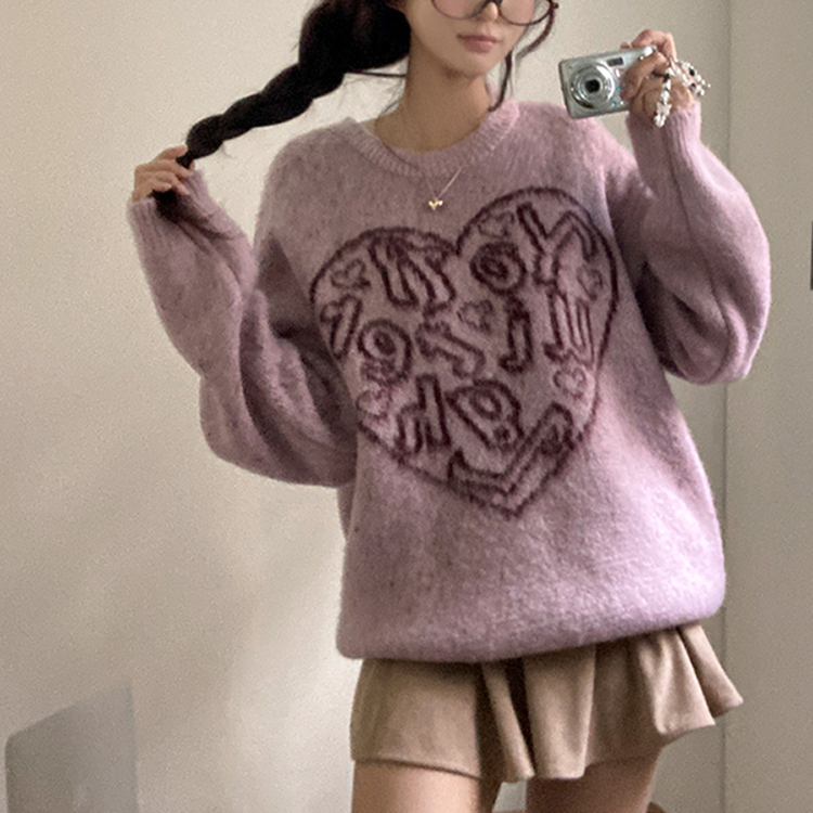 ハートレタリングブラシアンゴラニット(5color) PINK