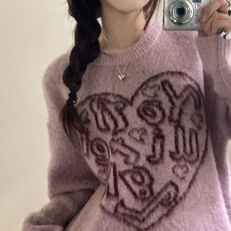 ハートレタリングブラシアンゴラニット(5color) PINK