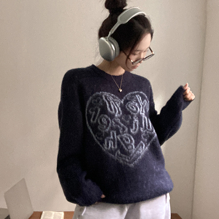 ハートレタリングブラシアンゴラニット(5color) NAVY