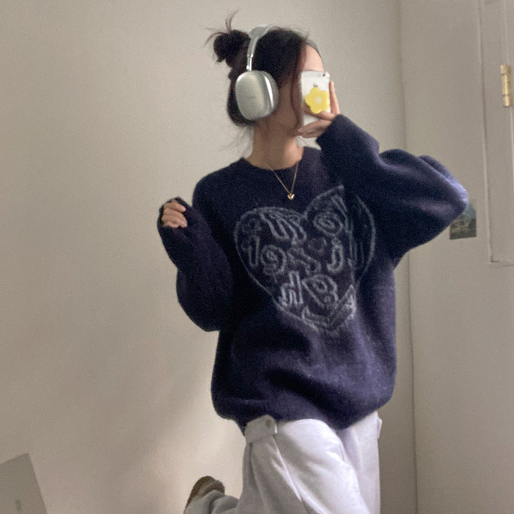 ハートレタリングブラシアンゴラニット(5color) NAVY