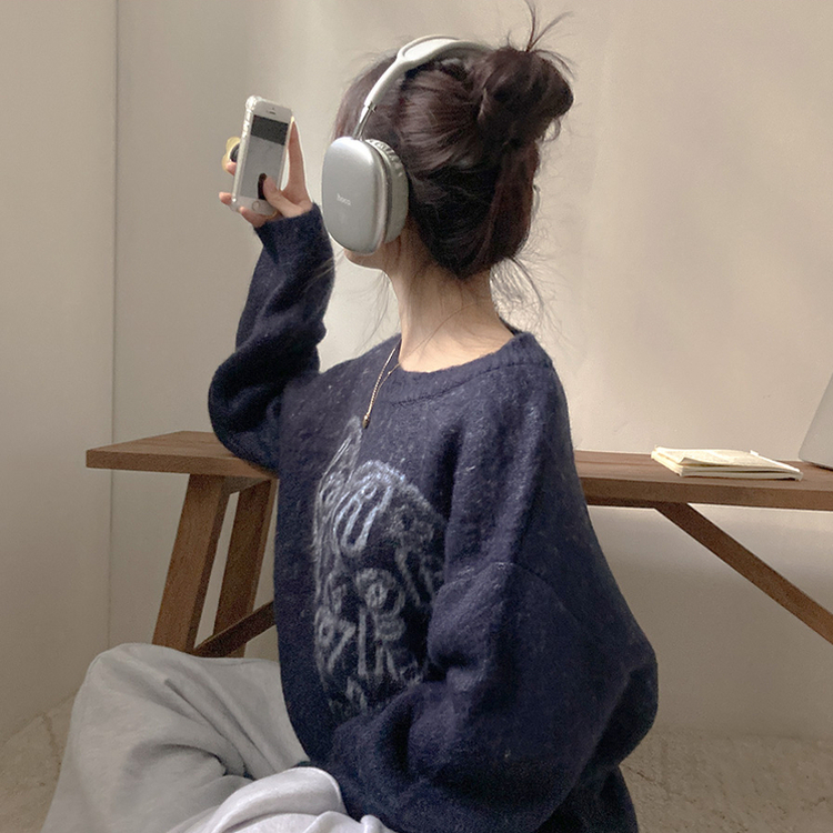 ハートレタリングブラシアンゴラニット(5color) NAVY