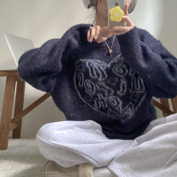 ハートレタリングブラシアンゴラニット(5color) NAVY