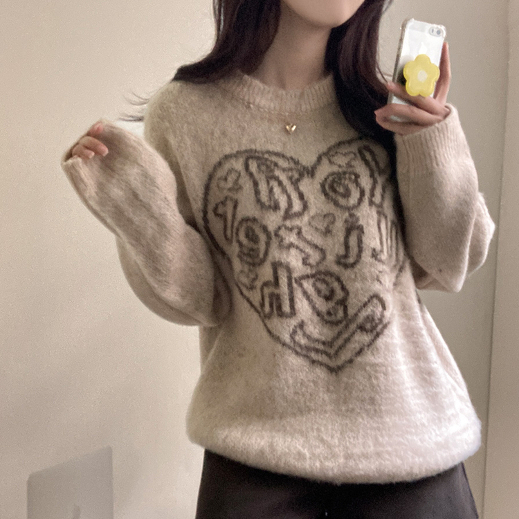 ハートレタリングブラシアンゴラニット(5color) BEIGE