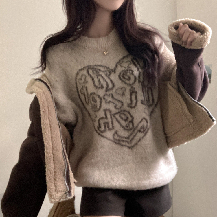 ハートレタリングブラシアンゴラニット(5color) BEIGE