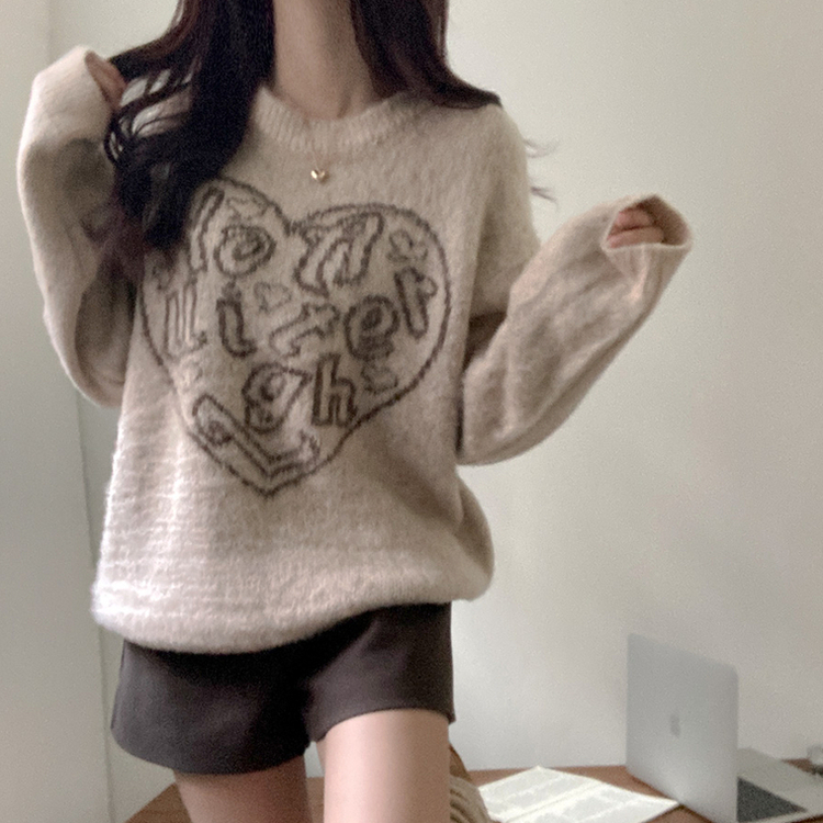 ハートレタリングブラシアンゴラニット(5color) BEIGE