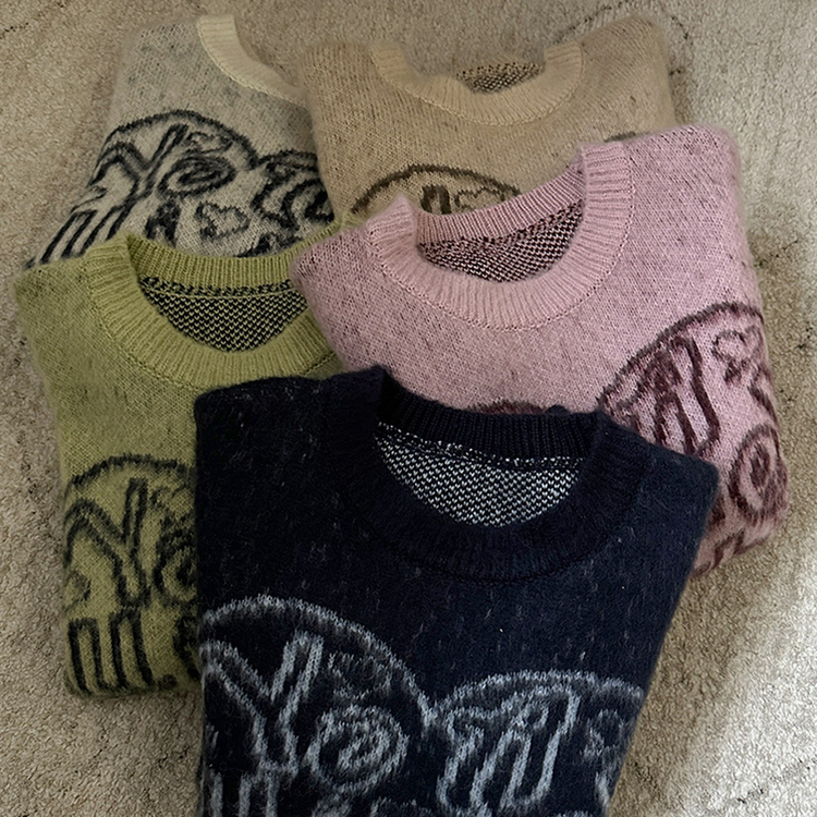 ハートレタリングブラシアンゴラニット(5color)