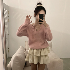 チョーカーリボンアンゴラVネックニット(6color) PINK