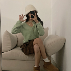 チョーカーリボンアンゴラVネックニット(6color) MINT