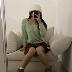 チョーカーリボンアンゴラVネックニット(6color) MINT