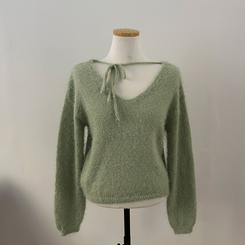 チョーカーリボンアンゴラVネックニット(6color)