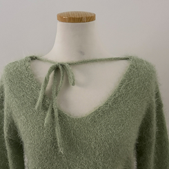 チョーカーリボンアンゴラVネックニット(6color)