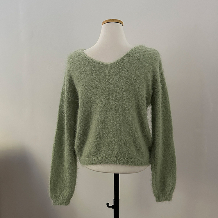 チョーカーリボンアンゴラVネックニット(6color)