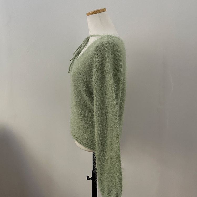 チョーカーリボンアンゴラVネックニット(6color)