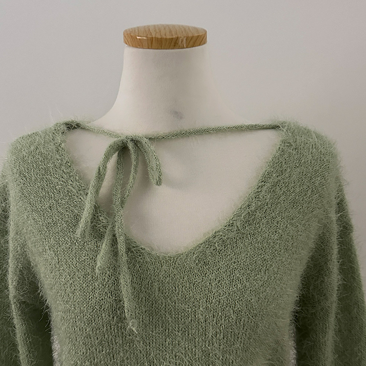 チョーカーリボンアンゴラVネックニット(6color)