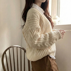 ケーブルVネックルーズフィットニット(5color) IVORY