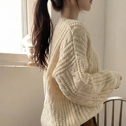 ケーブルVネックルーズフィットニット(5color) IVORY