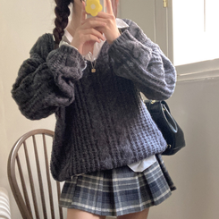 ケーブルVネックルーズフィットニット(5color) CHARCOAL