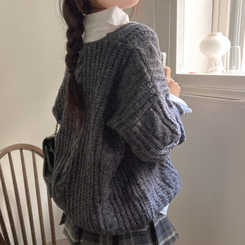 ケーブルVネックルーズフィットニット(5color) CHARCOAL