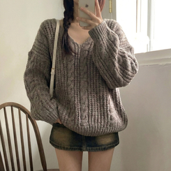 ケーブルVネックルーズフィットニット(5color) BROWN