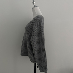 ケーブルVネックルーズフィットニット(5color)