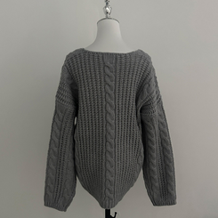 ケーブルVネックルーズフィットニット(5color)