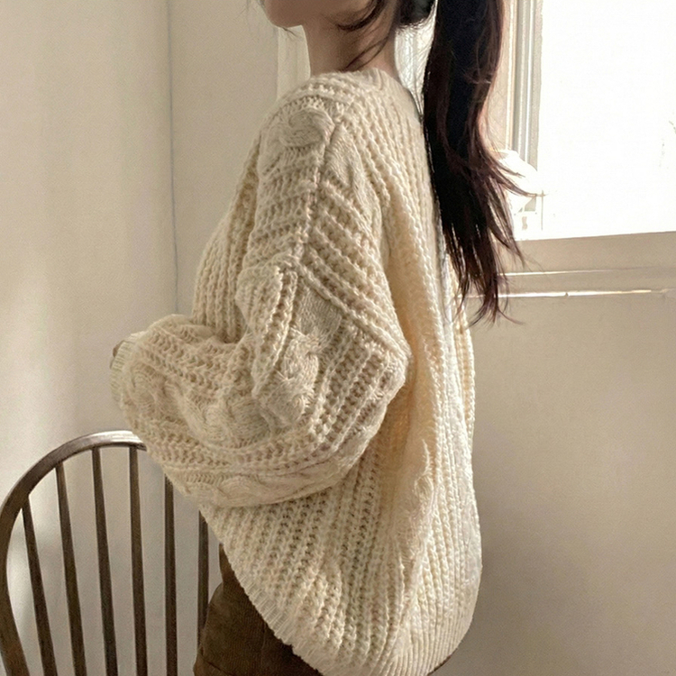 ケーブルVネックルーズフィットニット(5color) IVORY