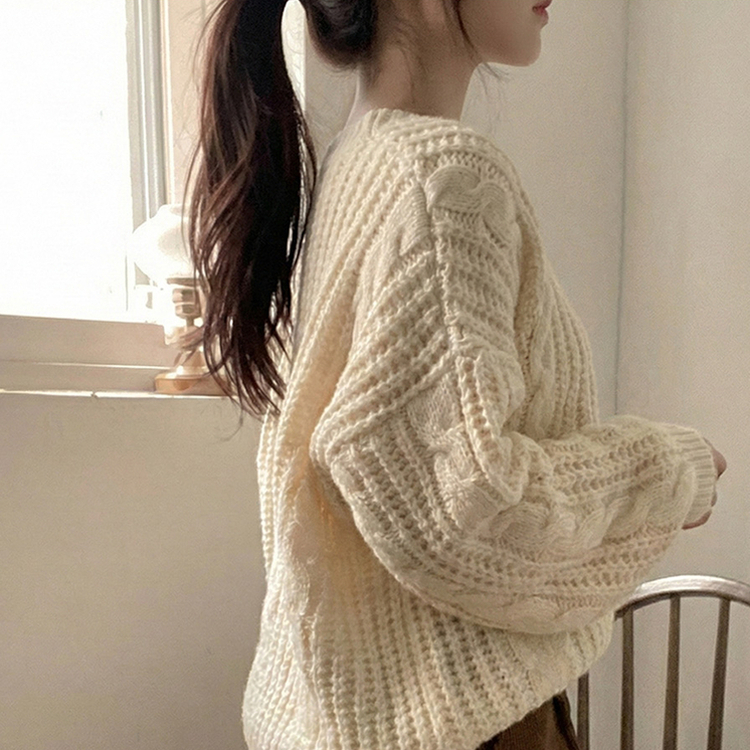 ケーブルVネックルーズフィットニット(5color) IVORY