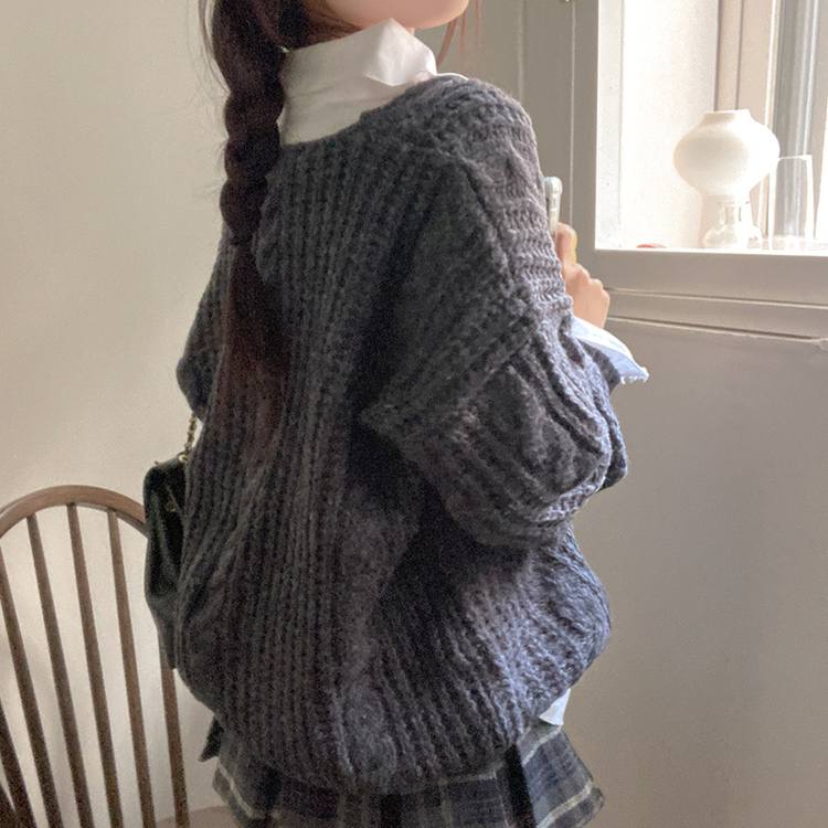 ケーブルVネックルーズフィットニット(5color) CHARCOAL