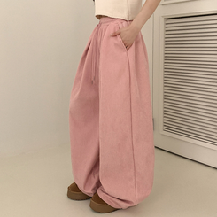 【丈別】【起毛】コーデュロイダブルピンタックトレーニングパンツ(6color) PINK