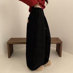 【丈別】【起毛】コーデュロイダブルピンタックトレーニングパンツ(6color) BLACK