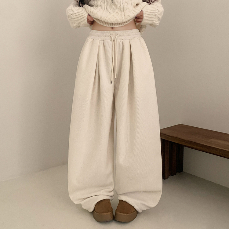 【丈別】【起毛】コーデュロイダブルピンタックトレーニングパンツ(6color) IVORY