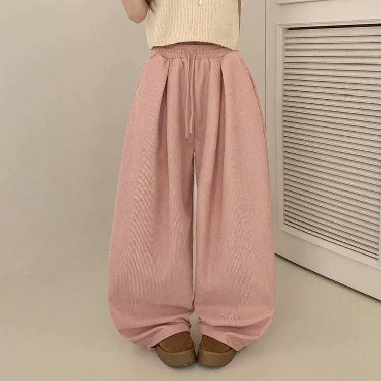 【丈別】【起毛】コーデュロイダブルピンタックトレーニングパンツ(6color) PINK