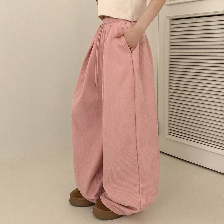 【丈別】【起毛】コーデュロイダブルピンタックトレーニングパンツ(6color) PINK