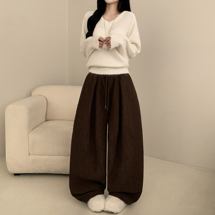 【丈別】【起毛】コーデュロイダブルピンタックトレーニングパンツ(6color) BROWN