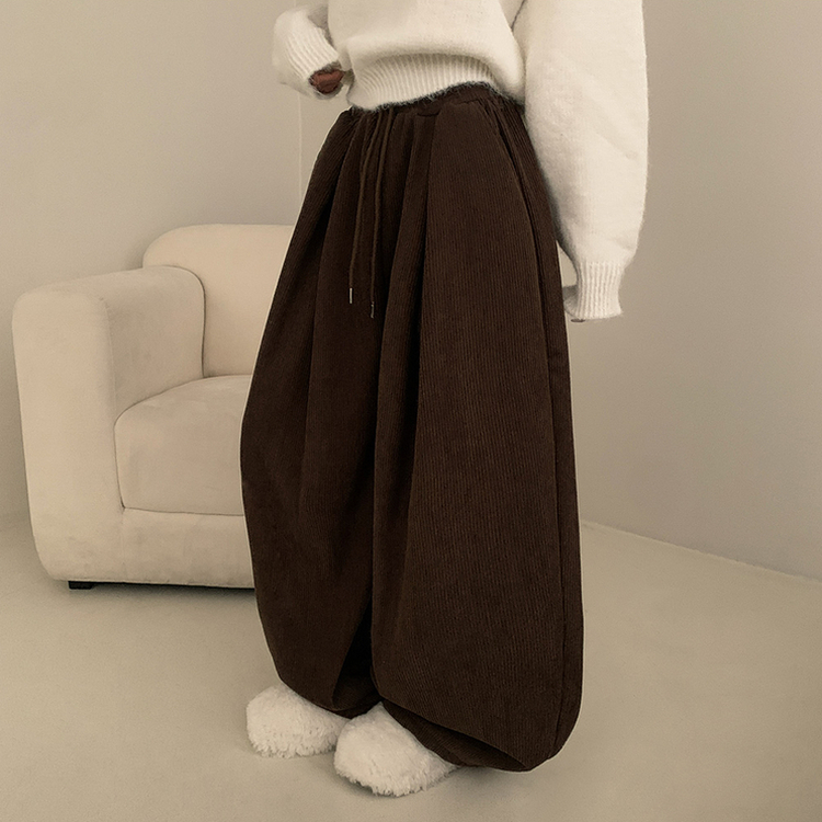 【丈別】【起毛】コーデュロイダブルピンタックトレーニングパンツ(6color) BROWN