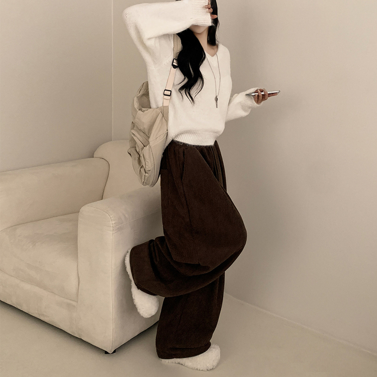 【丈別】【起毛】コーデュロイダブルピンタックトレーニングパンツ(6color) BROWN