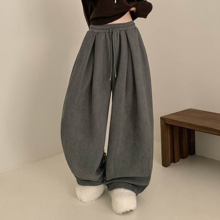 【丈別】【起毛】コーデュロイダブルピンタックトレーニングパンツ(6color) GREY