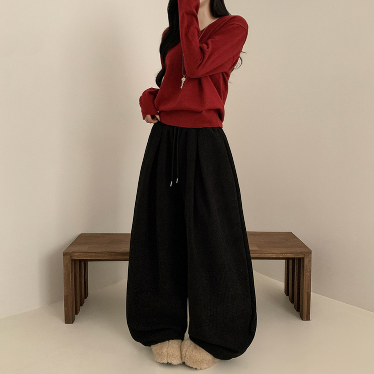 【丈別】【起毛】コーデュロイダブルピンタックトレーニングパンツ(6color) BLACK