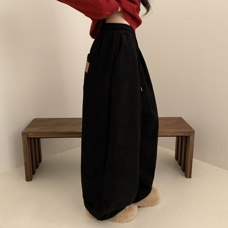 【丈別】【起毛】コーデュロイダブルピンタックトレーニングパンツ(6color) BLACK