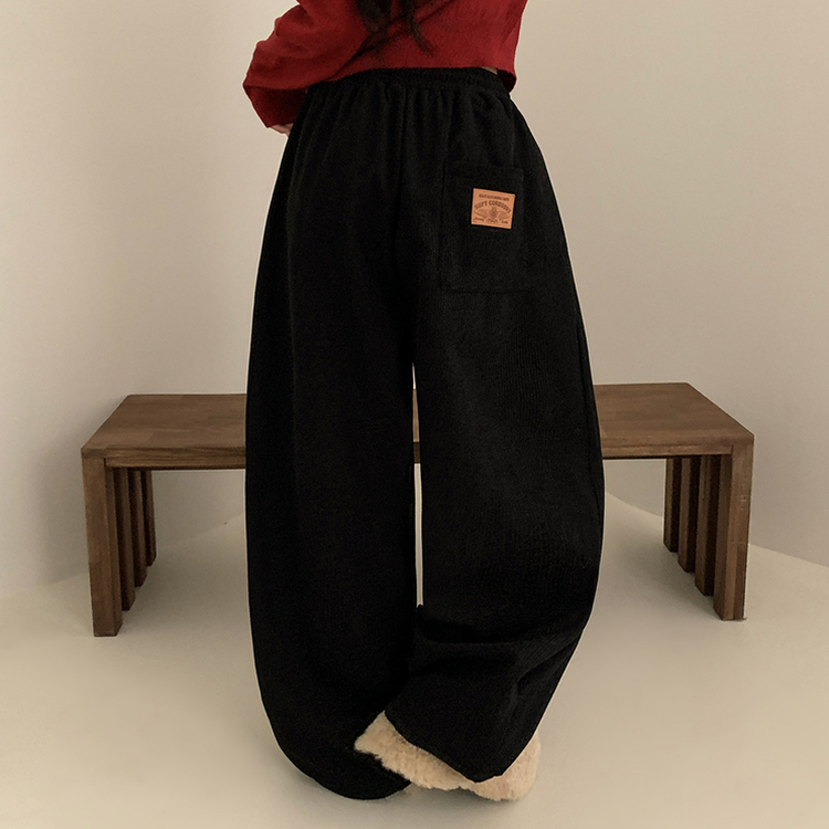 【丈別】【起毛】コーデュロイダブルピンタックトレーニングパンツ(6color) BLACK