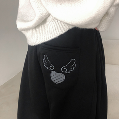 バックドットハート刺繍トレーニングパンツ(5color) BLACK