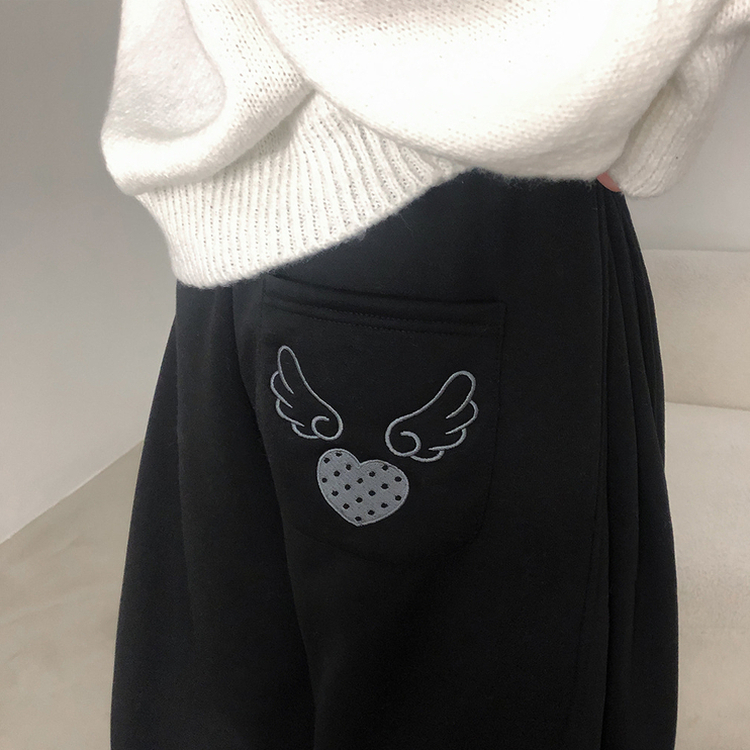 バックドットハート刺繍トレーニングパンツ(5color) BLACK
